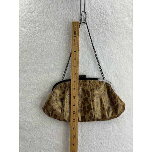 Kate Landry Womens Hand Bag Gold Brown Leopard Print Chain Clasp S - Picture 3 of 11